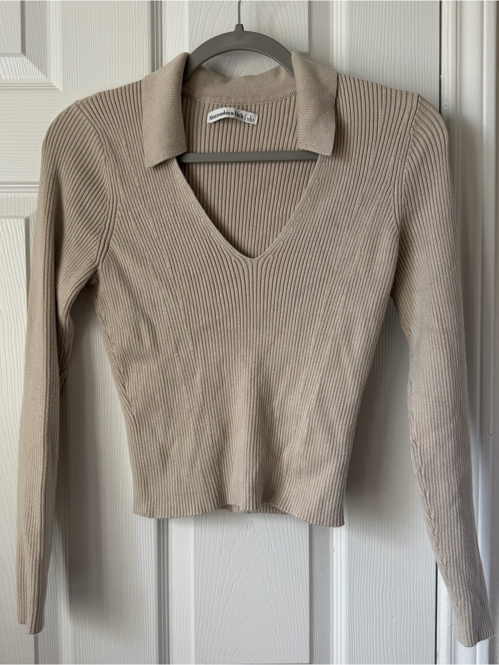 Abercrombie & Fitch Ribbed Cropped Sweater Top Large Beige Tan